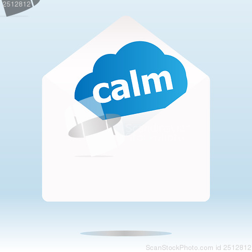 Image of mail envelope with calm word on blue cloud