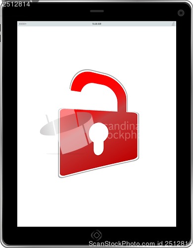 Image of Mobile Security concept. Tablet PC with Lock on a white background