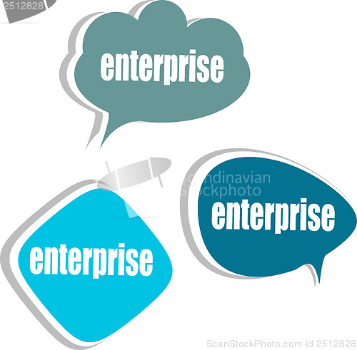 Image of enterprise word on modern banner design template. set of stickers, labels, tags, clouds