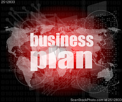 Image of business plan on digital touch screen interface