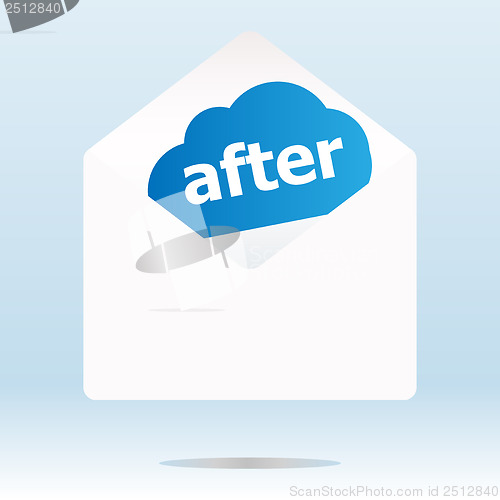 Image of after word blue cloud on white mail envelope