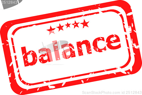 Image of balance word on red rubber grunge stamp