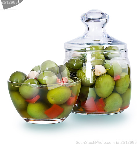 Image of Olives in a glass , Preserved vegetables composition