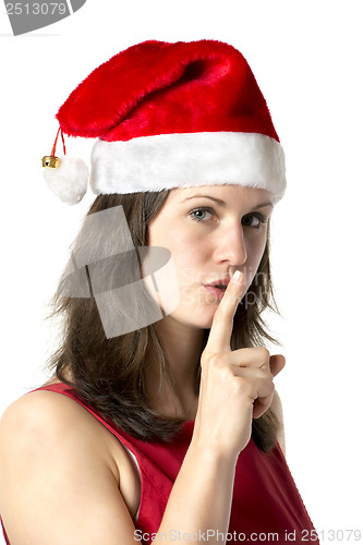 Image of Santa woman with finger at mouth