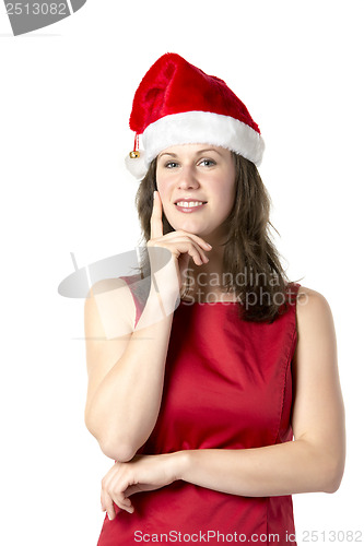 Image of Santa Woman with finger at cheek