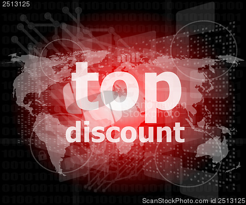 Image of top discount word on digital touch screen