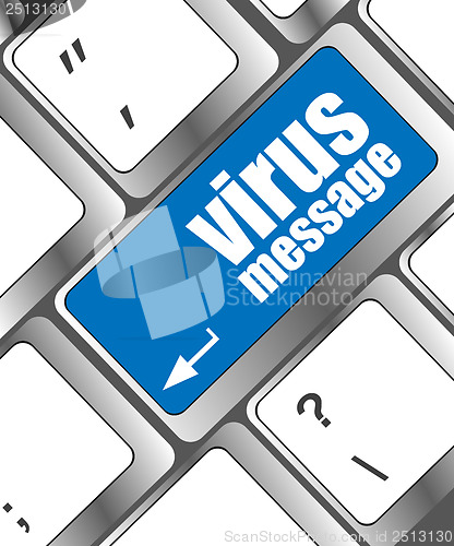 Image of Computer keyboard with virus message key