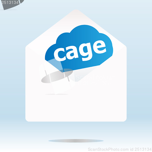Image of mail envelope with cage word on blue cloud