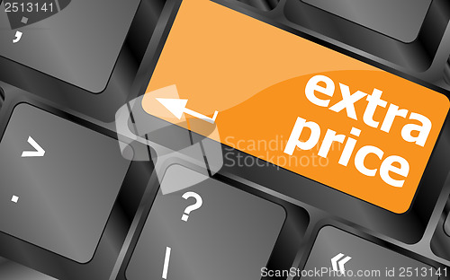 Image of extra price word key or keyboard, discount concept