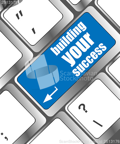 Image of building your success words on button or key showing motivation for job or business