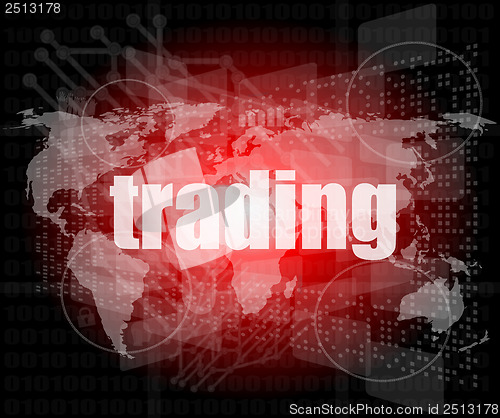 Image of trading word on digital screen, global communication concept