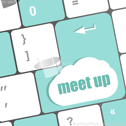 Image of Meeting (meet up) sign button on keyboard with soft focus