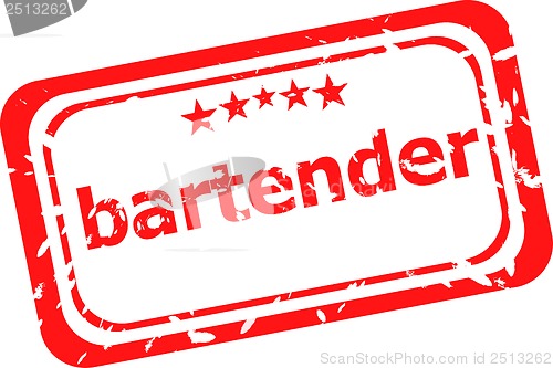 Image of bartender on red rubber stamp over a white background