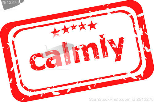 Image of calmly on red rubber stamp over a white background