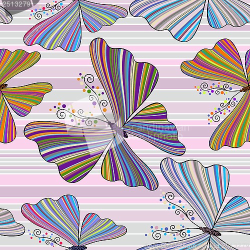 Image of Striped seamless pattern with butterflies