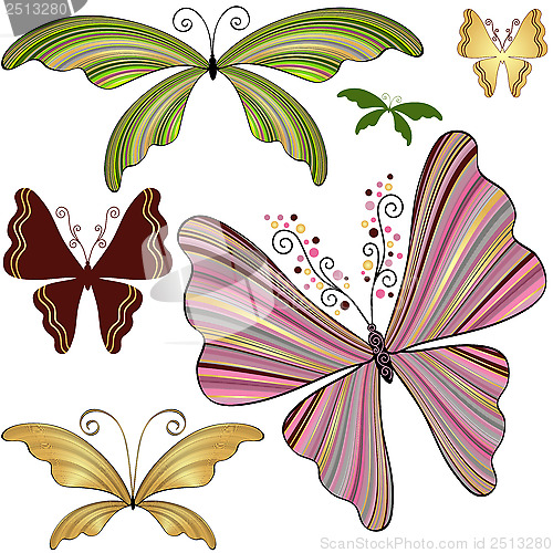 Image of Set fantasy striped butterflies