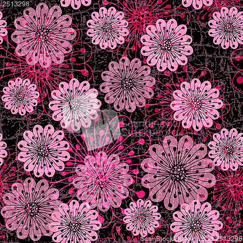 Image of Dark seamless pattern with pink flowers