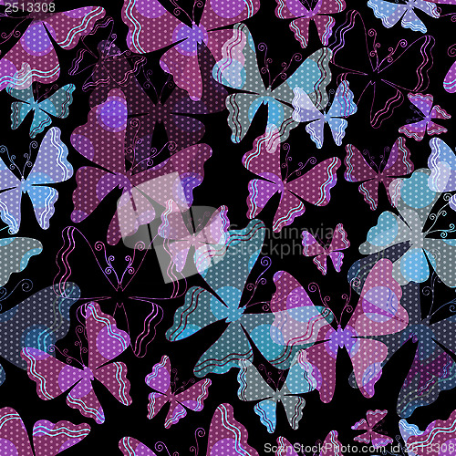 Image of Dark seamless pattern with  transparent butterflies