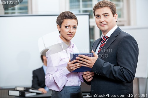 Image of business team in office meeting presentation conference