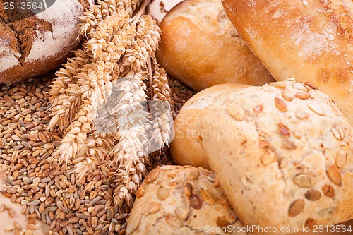 Image of tasty fresh baked bread bun baguette natural food 