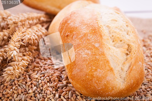 Image of tasty fresh baked bread bun baguette natural food 