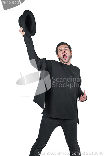 Image of Man with hat in hand yelling