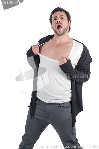 Image of Man man ripping his shirt