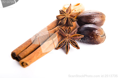 Image of Star anise with cinnamon sticks isolated on white