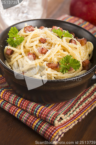 Image of Pasta Carbonara with bacon and cheese