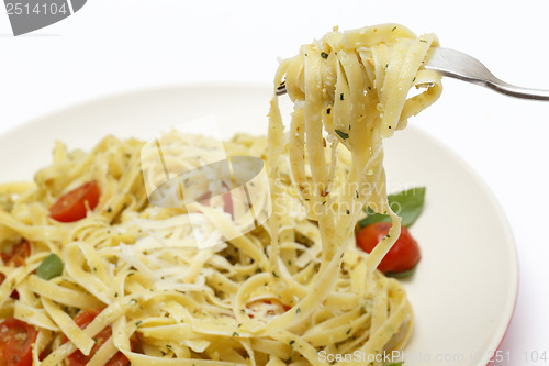 Image of Pesto tagliatelle on a fork