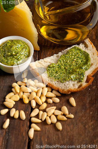 Image of Italian basil pesto bruschetta ingredients