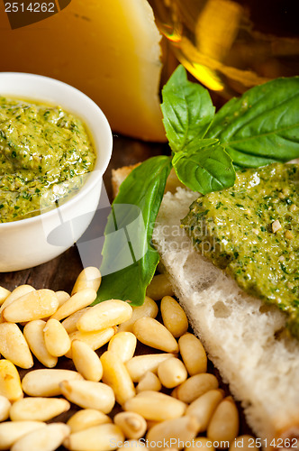Image of Italian basil pesto bruschetta ingredients