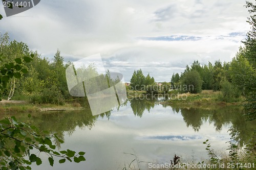 Image of A walk on a summer morning in the forest lake.
