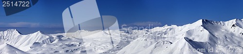 Image of Panoramic view on snowy plateau and slopes for freeriding at nic