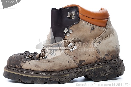 Image of Old dirty hiking boot