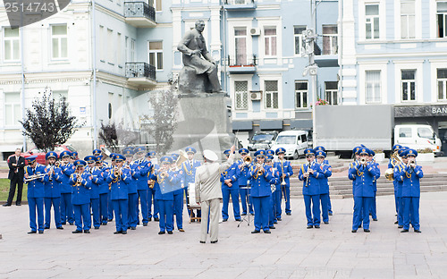 Image of Kiev.Ukraine. 09.09.11 Military brass band played at the  ceremony.