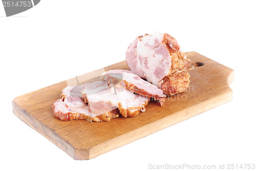 Image of Meat product on cuttingboard. isolated on white background 