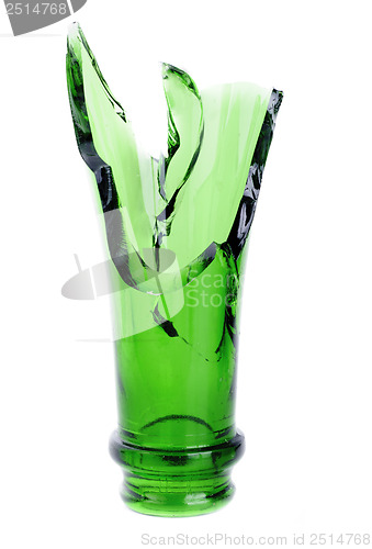 Image of broken green wine bottle isolated on the white background 