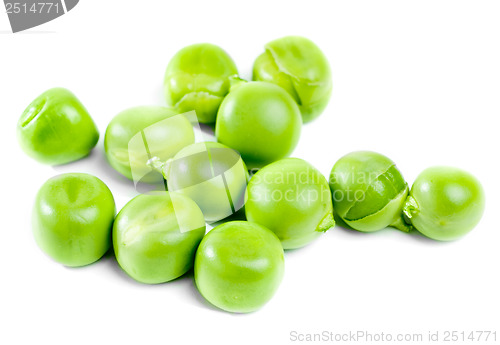 Image of fresh green peas isolated on white background 