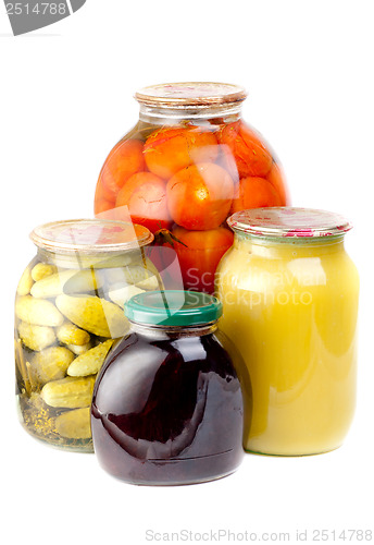 Image of Home made preserves   and honey isolation  on  white