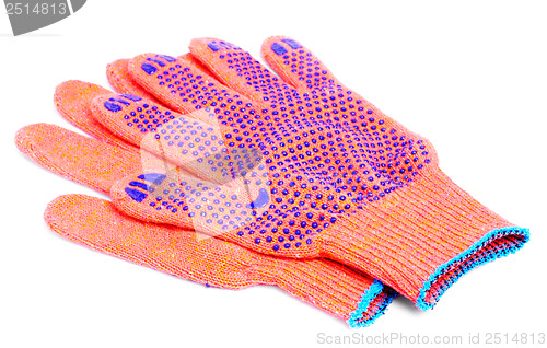 Image of work gloves orange colour isolated on white background 