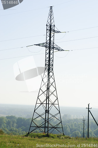 Image of Electricity pylons  and  blue  sky  background
