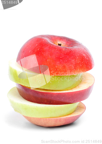 Image of Green and red sliced apple on white background 