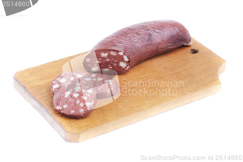 Image of Sausage sliced isolated on white background  Meat product.