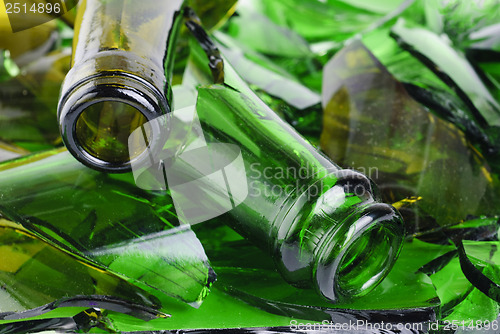 Image of Shattered green wine bottle 