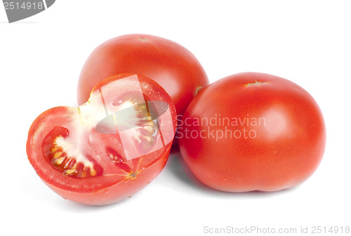 Image of fresh red tomatoes isolated on white background 