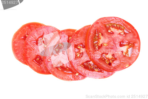 Image of sliced fresh red tomatoes isolated on white background 