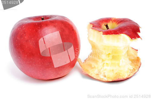 Image of whole  and bitten red  apples isolation  on white background