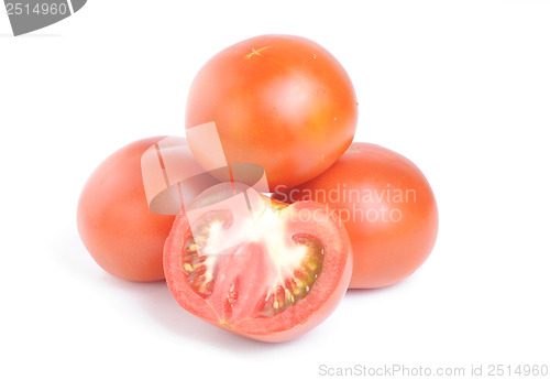 Image of fresh red tomatoes isolated on white background 