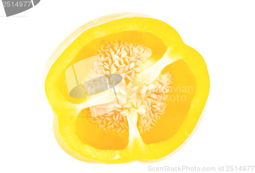 Image of Yellow paprika (pepper) sliced isolated on a white background 